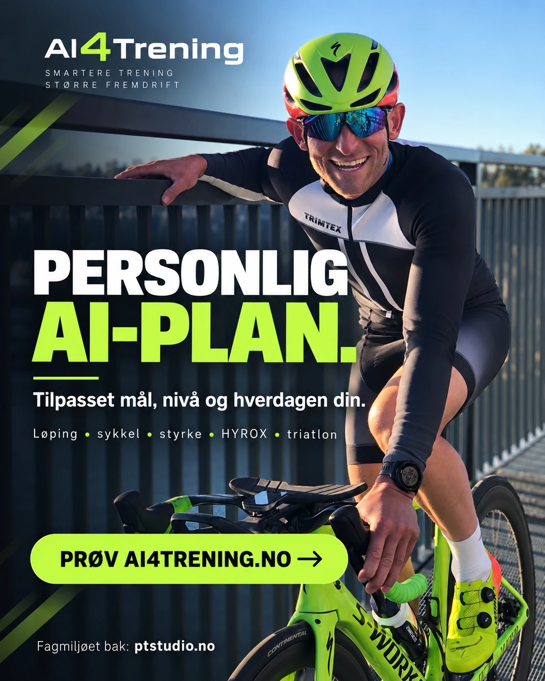 Sykling og treningsøkt. Hel konseptplakat for AI4Trening.