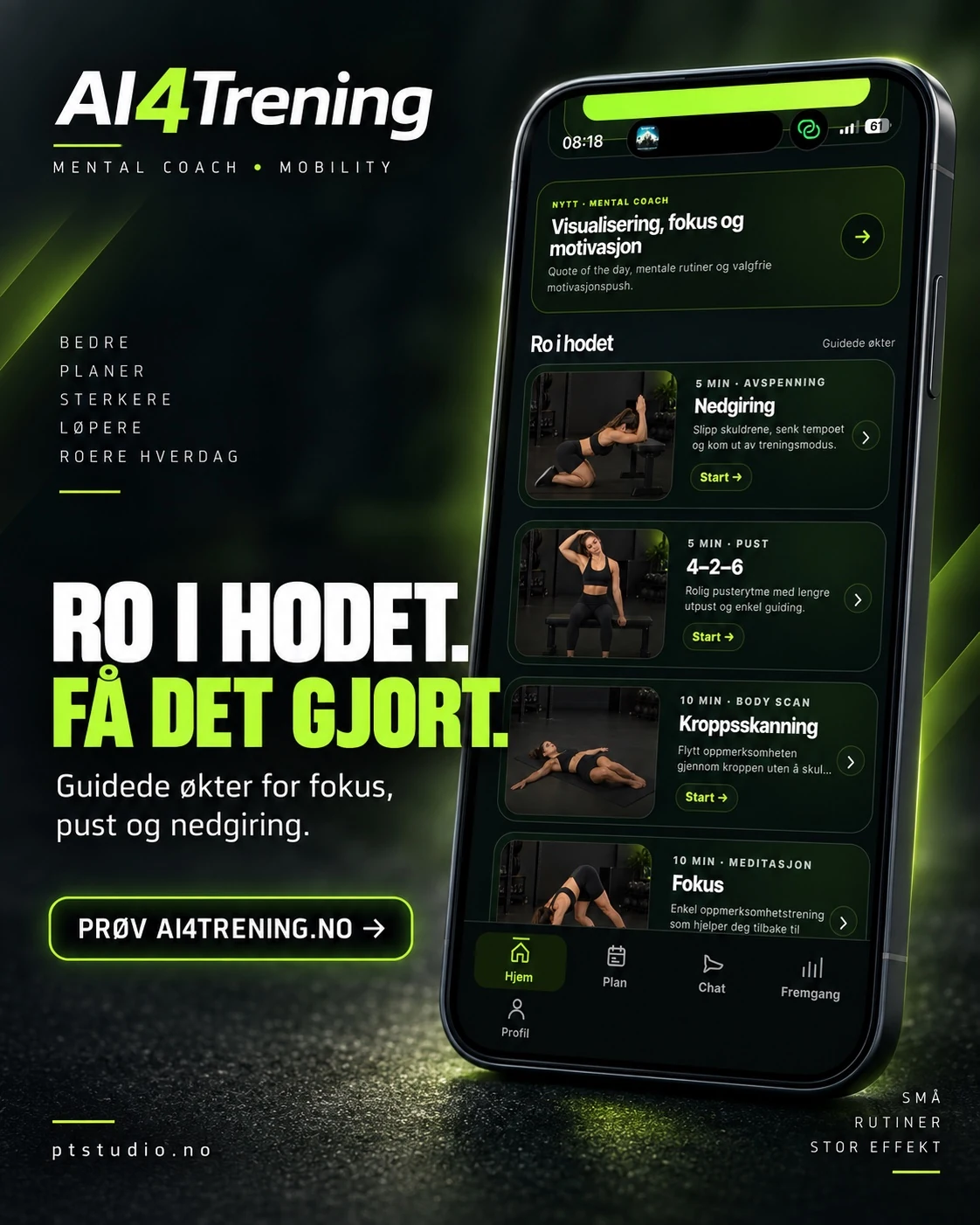 Mental Coach og fokus. Hel konseptplakat for AI4Trening.